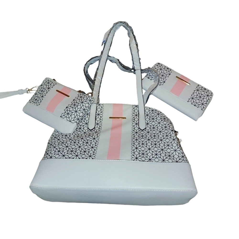 Time and Tru NWT handbag satchel set 3 pieces pink black white New!